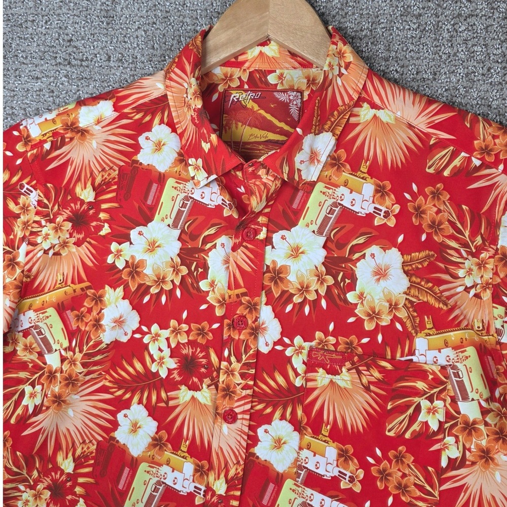 Retro Rifle Bliss Vector Short Sleeve Button Shirt Mens Red‎ Floral Hawaiian
